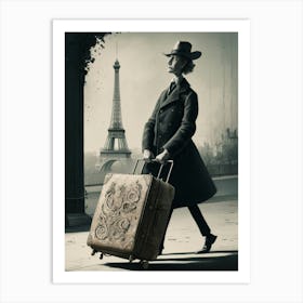 Paris - Man With Suitcase Art Print