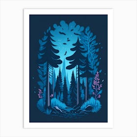 A Fantasy Forest At Night In Blue Theme 95 Art Print