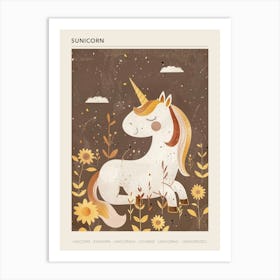 Unicorn In A Sunflower Field Muted Pastels 3 Poster Art Print
