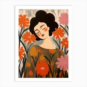 Woman With Autumnal Flowers Carnation 1 Art Print