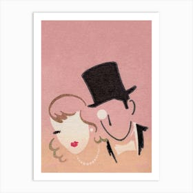 Man And A Woman, Vintage Matchbox Label Art, Pink Wall Art Art Print