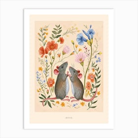 Folksy Floral Animal Drawing Mouse 3 Poster Art Print