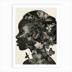 Portrait Of A Woman With Butterflies 1 Art Print