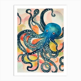 Bioluminescent Octopus Vintage Graphic Watercolour Art Print