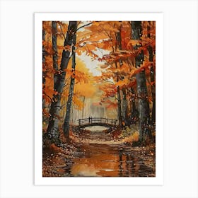 Fall Autumn Fall Leaves River Bridge Forest Tranquil 1 Art Print