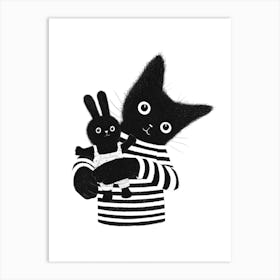Cat And Rabbit Art Print