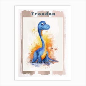 Cute Troodon Dinosaur Watercolour 1 Poster Art Print