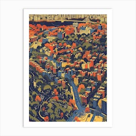 Kingsbridge New York Colourful Silkscreen Illustration 1 Art Print