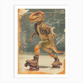 Retro Dinosaur Roller Skating 2 Art Print
