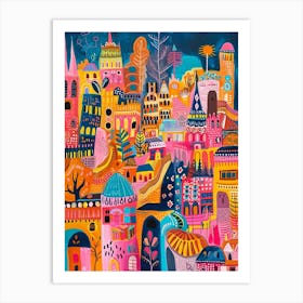 Kitsch Colourful Cityscape Patterns 4 Art Print
