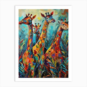 Geometric Giraffe In The Leaves 2 Art Print