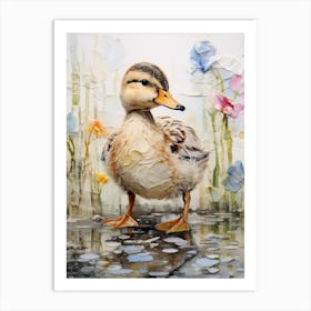 Mixed Media Floral Duckling Painting 3 Art Print