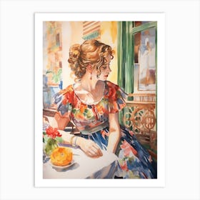 At A Cafe In Cartagena Spain Watercolour Art Print