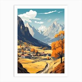 Annapurna Circuit Nepal 1 Vintage Travel Illustration Art Print