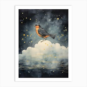 European Robin 2 Gold Detail Painting Art Print