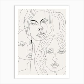 Faces In Black And White Line Art Clear 4 Art Print