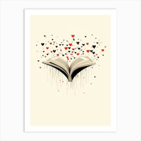 Open Book Red & Black Hearts Art Print