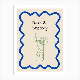 Dark & Stormy Doodle Poster Blue & Green Art Print