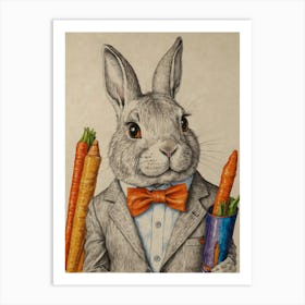 Rabbit With Carrots 1 Art Print