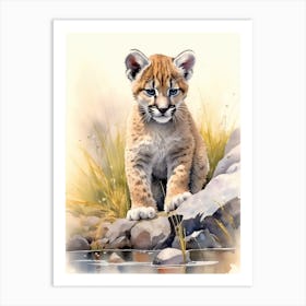 Baby Puma Watercolor Art Print