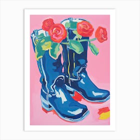 A Painting Of Cowboy Boots With Roses Flowers, Fauvist Style, Still Life 3 Art Print
