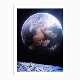 Giant Goldfish In Space With Bubble Art Print