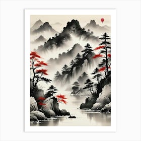 Japanese Ink Wash Landscape Art Print (1) Art Print