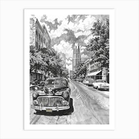 Sixth Street Austin Texas Black And White Drawing 2 Art Print