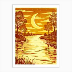 Sunset By The River Vector Art Print