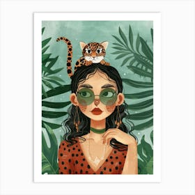 Girl With Leopard Art Print