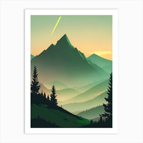 Misty Mountains Vertical Composition In Green Tone 177 Art Print