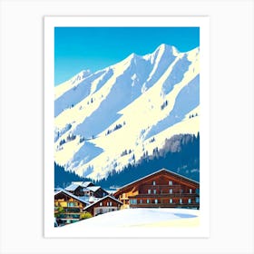 La Clusaz, France Midcentury Vintage Skiing Poster Art Print