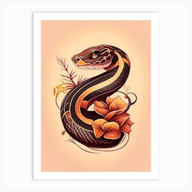 Brown Snake Tattoo Style Art Print