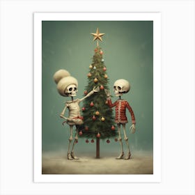 Two Skeletons With A Christmas Tree Art Print