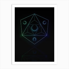 Neon Blue and Green Abstract Geometric Glyph on Black n.0334 Art Print