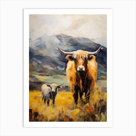 A Highland Cow & A Calf Impressionism Style 4 Art Print