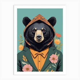 Floral Black Bear Portrait In A Suit (11) Art Print