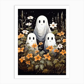 Cute Bedsheet Ghost, Botanical Halloween Watercolour 8 Art Print