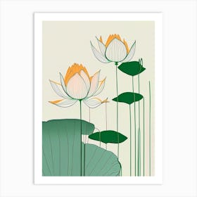 Lotus Flowers In Park Minimal Line Drawing 2 Art Print