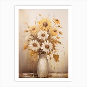 Sunflower, Autumn Fall Flowers Sitting In A White Vase, Farmhouse Style 4 Art Print