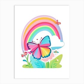 Butterfly On Rainbow Scandi Cartoon 2 Art Print