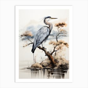 A Crane, Japanese Brush Painting, Ukiyo E, Minimal 4 Art Print