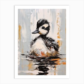 Textured Black White & Orange Brushstroke Painting Of A Duckling Art Print