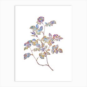 Stained Glass Sweetbriar Rose Mosaic Botanical Illustration on White n.0129 Art Print