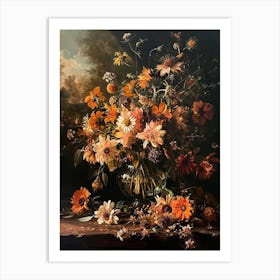 Baroque Floral Still Life Coneflower 1 Art Print