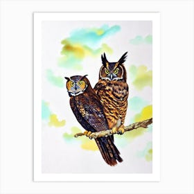 Great Horned Owl 2 Watercolour Bird Art Print