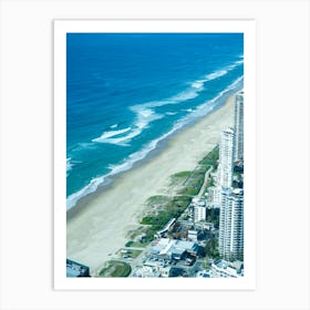 Gold Coast Aerial Drone Image Of Cityscape And Beachscape. Overlooking The Beach, Grass And City, Popular Queensland Hotels Art Print