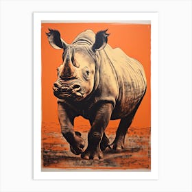 Black Rhinoceros, Woodblock Animal Drawing 1 Art Print