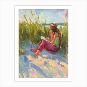 Reading On The Beach 1 Art Print