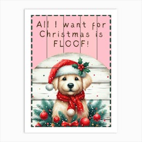 Pink Christmas Puppy Sign Art Print